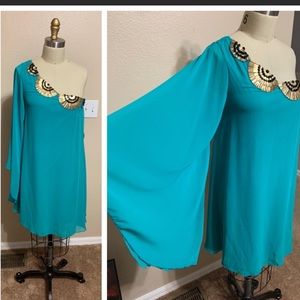 Bisou Bisou Turquoise One Shoulder Dress size 14 NWT